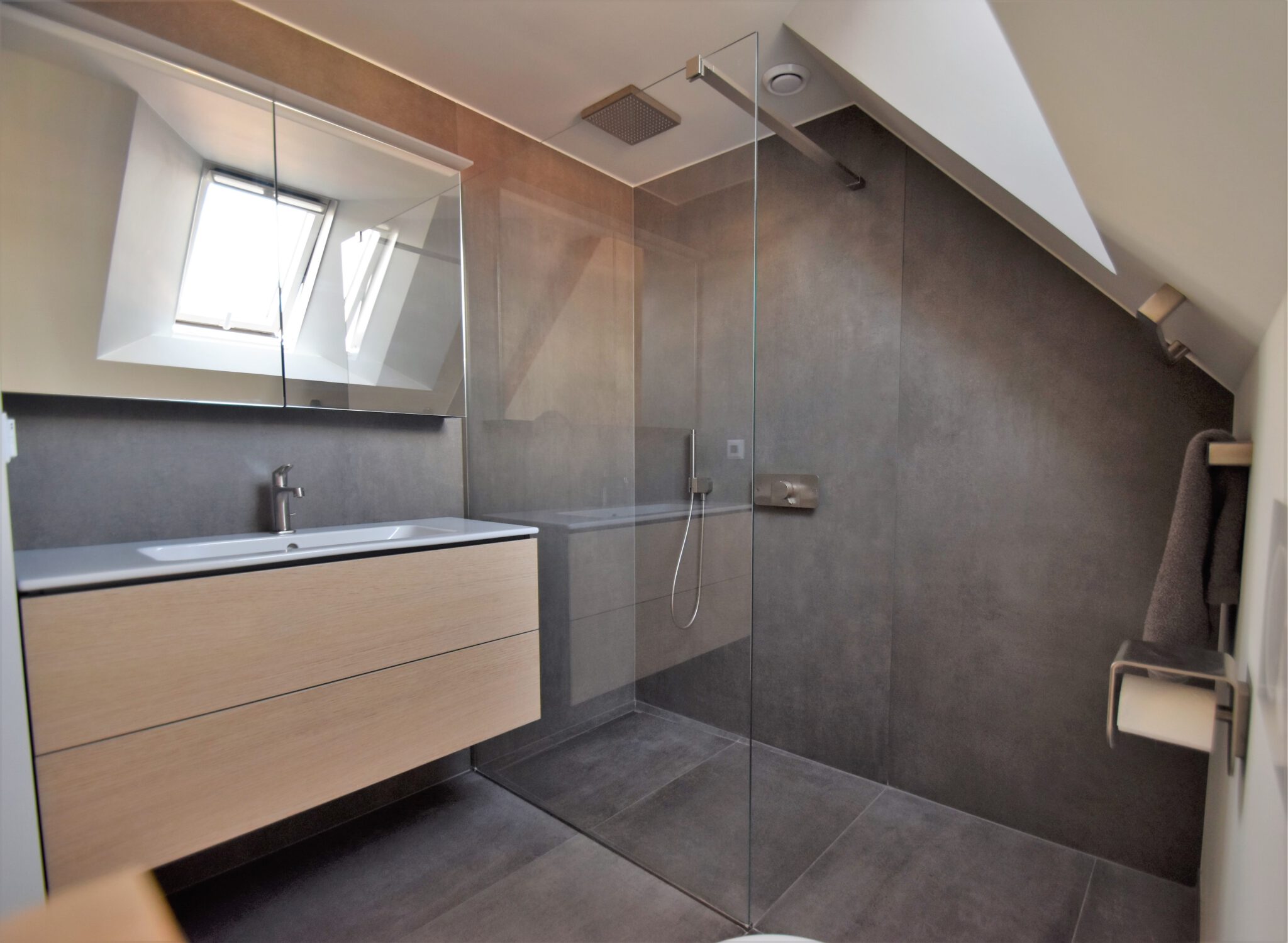 Moderne badkamer met regendouche.